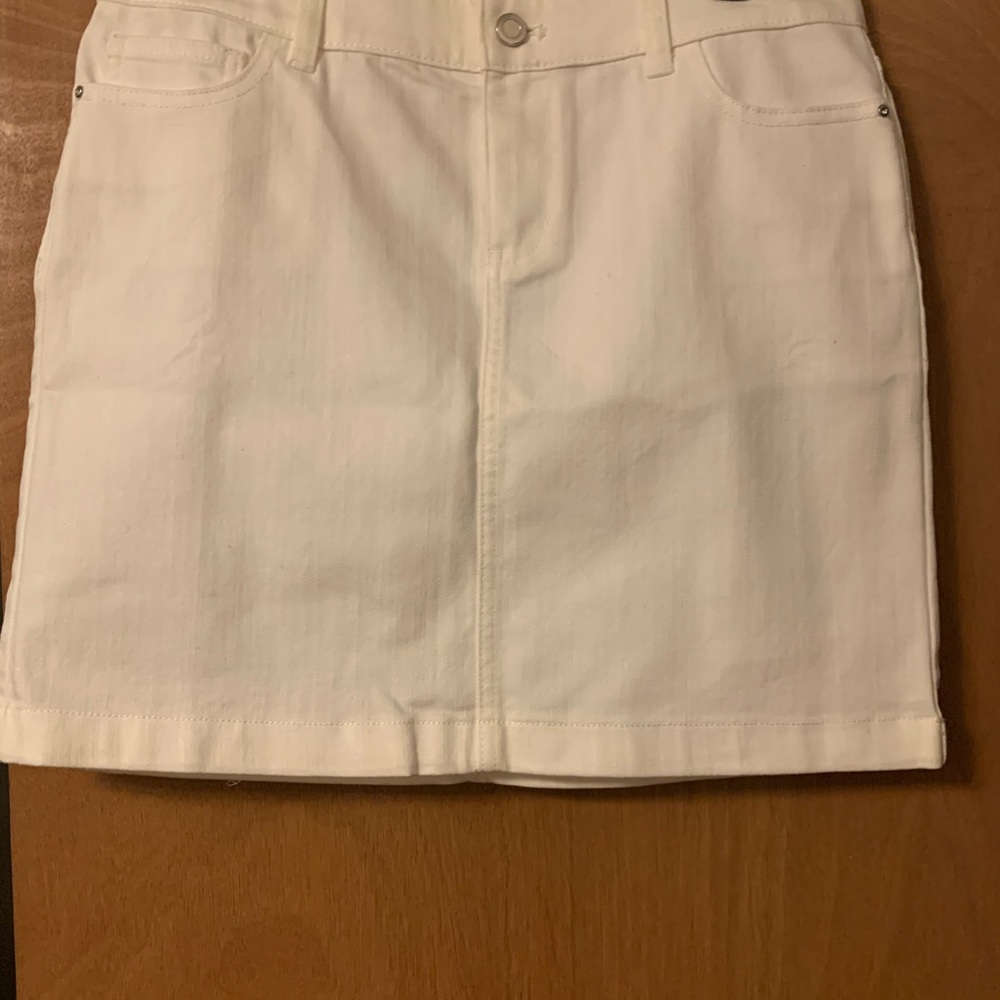 White House Black Market white jean skirt